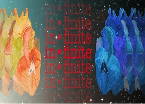 graphic of senior art exhibition with the word "in" and "finite"