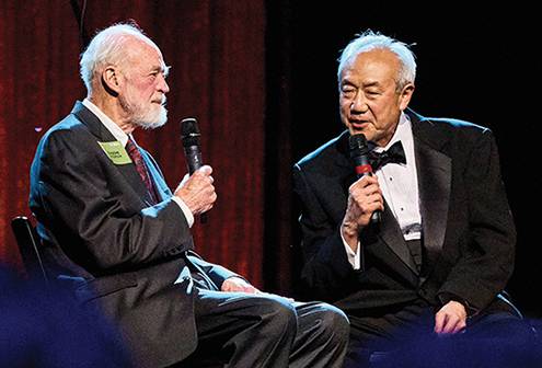 Skip Li ’66 (right) interviews Eugene Peterson ’54, author of The Message, during the gala.