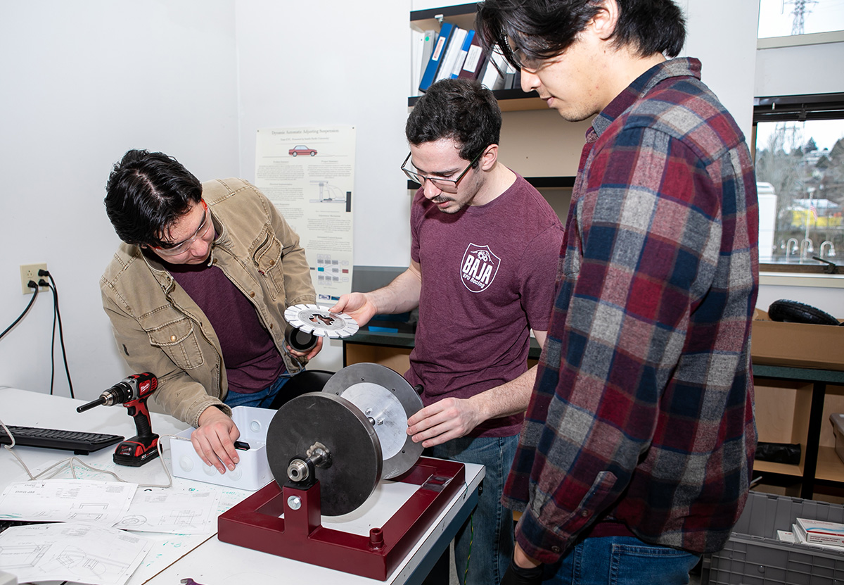 Engineering students work on a project 