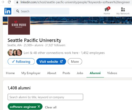 A screenshot of the LinkedIn Alumni tool