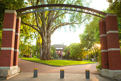 The Seattle Pacific University archway leading into Tiffany Loop