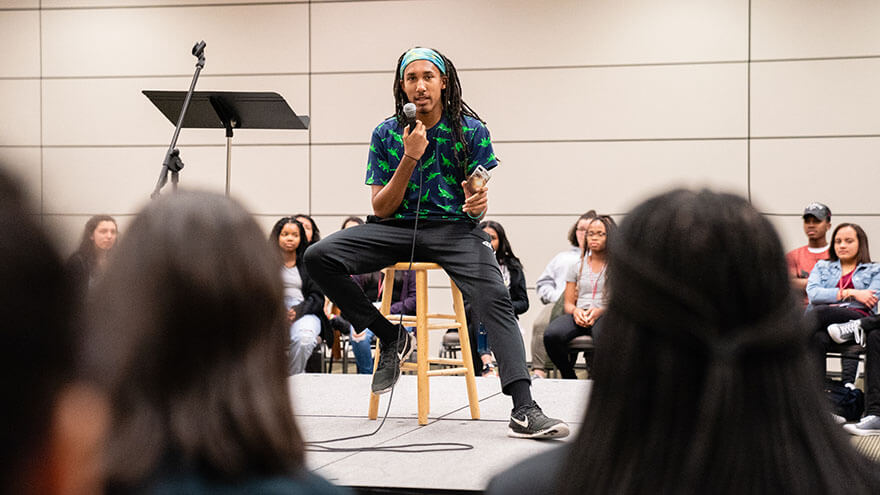 An SPU student speaks during the Early Connections event