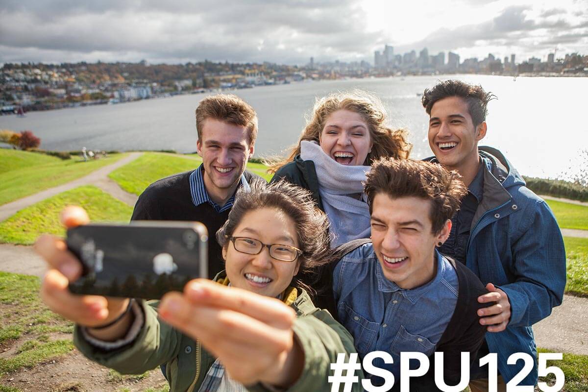 Students taking a selfie at Gas Works Park