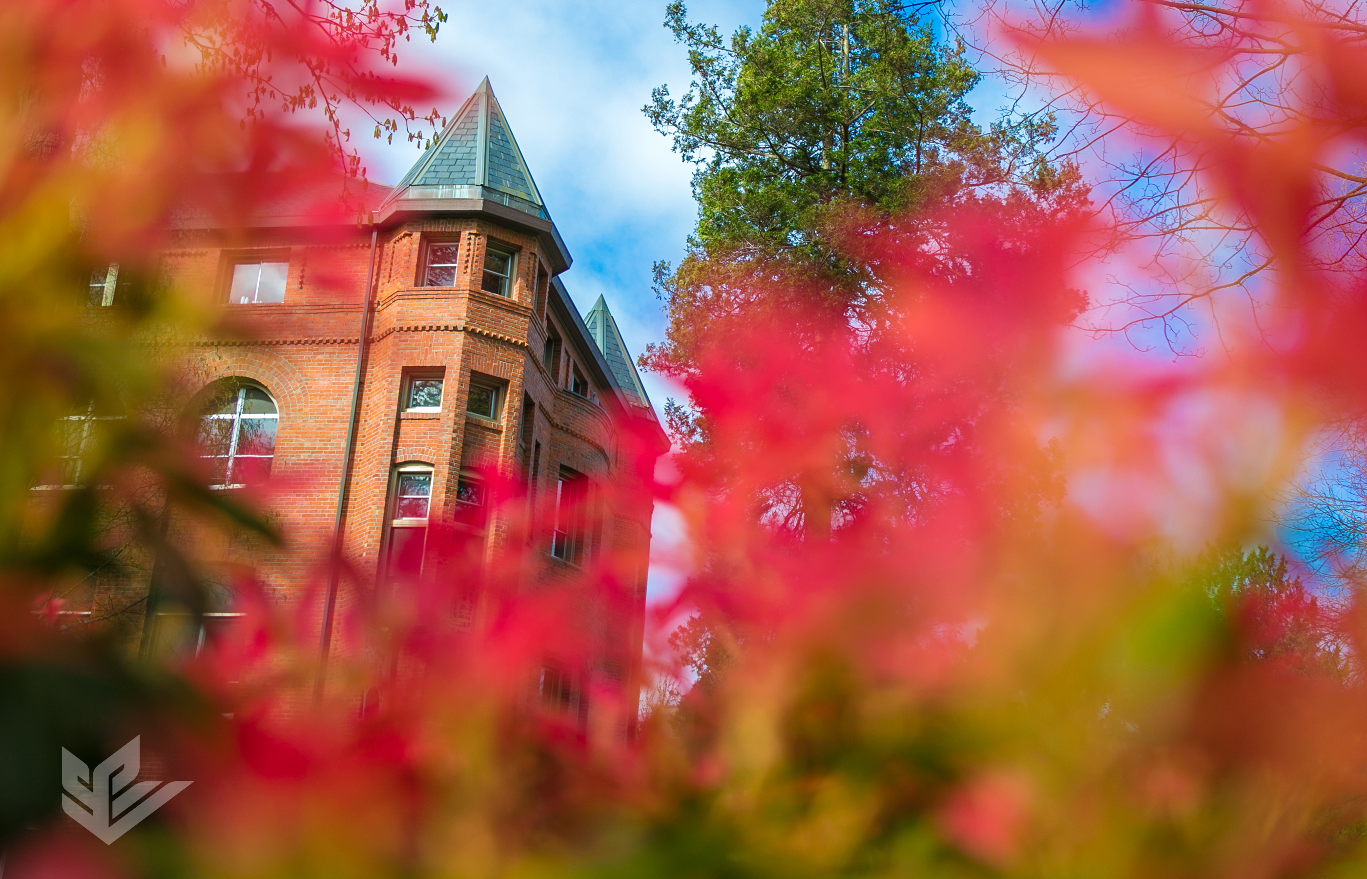 An autumn image of Alexander and Adelaide Hall, built in 1891, at Seattle Pacific University. 