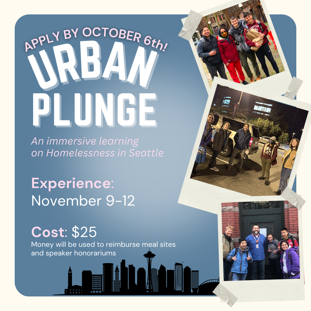 3 students and advisor at Urban Plunge in Pioneer Square
