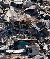 An aerial view of devastation after the January 12, 2010, earthquake in Haiti.