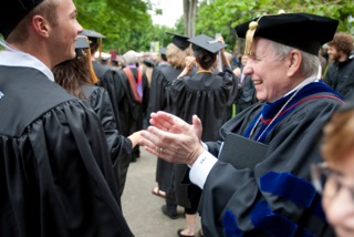 President Philip Eaton and students at 2011 Ivy Cutting