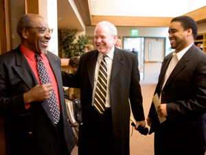 SPU President Philip Eaton, Tali Hairston, & Dr. John Perkins