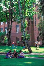 photograph of students in loop - a grassy area on SPU campus