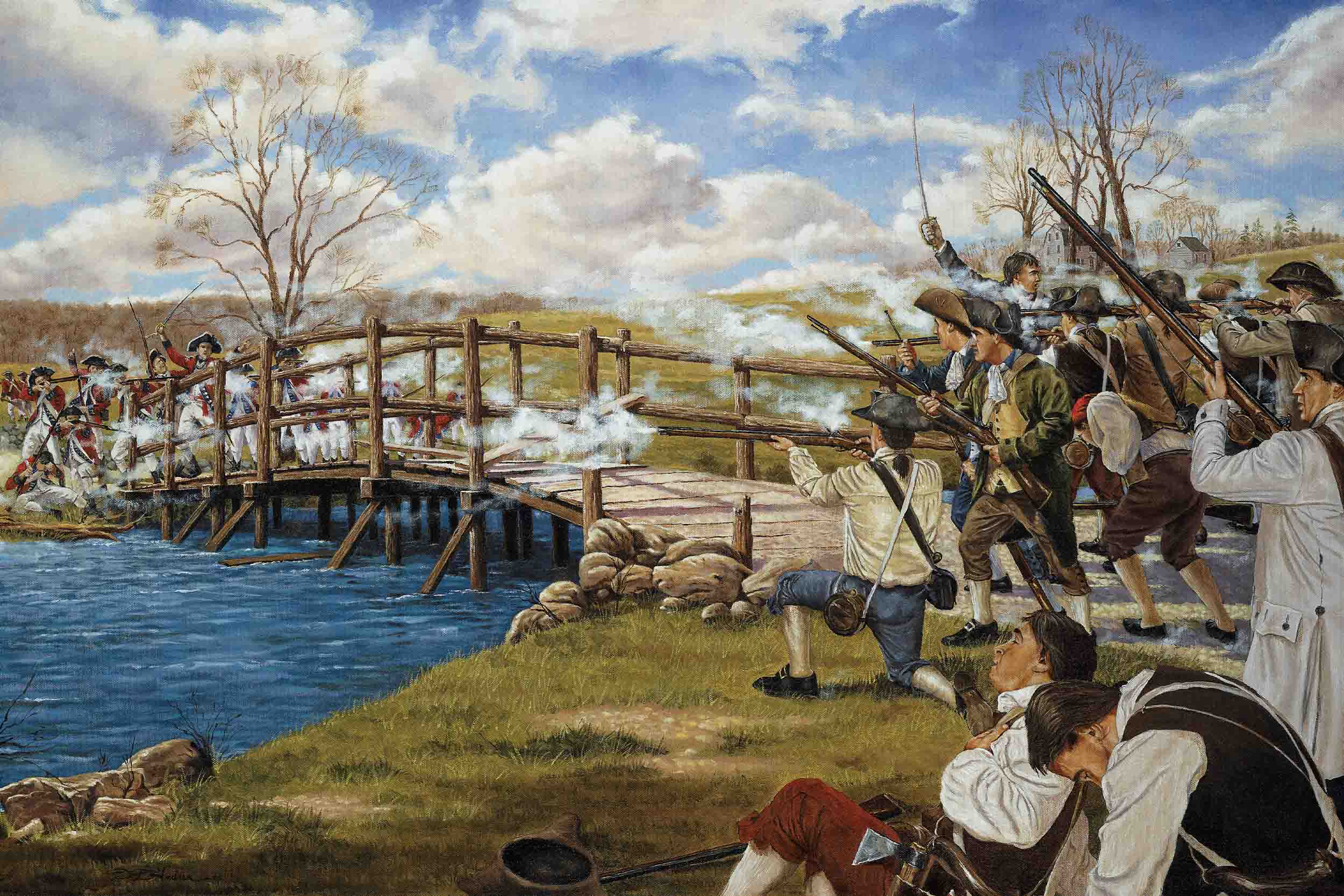 "The Shot Heard 'Round the World," a National Guard Heritage painting, courtesy of the National Guard Bureau.