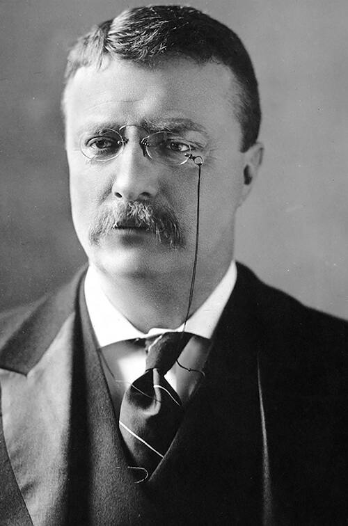 A black and white headshot of Theodor Roosevelt