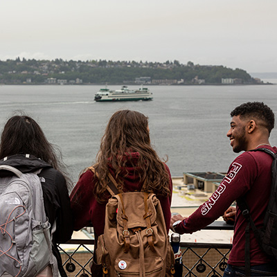 SPU students look out over Puget Sound