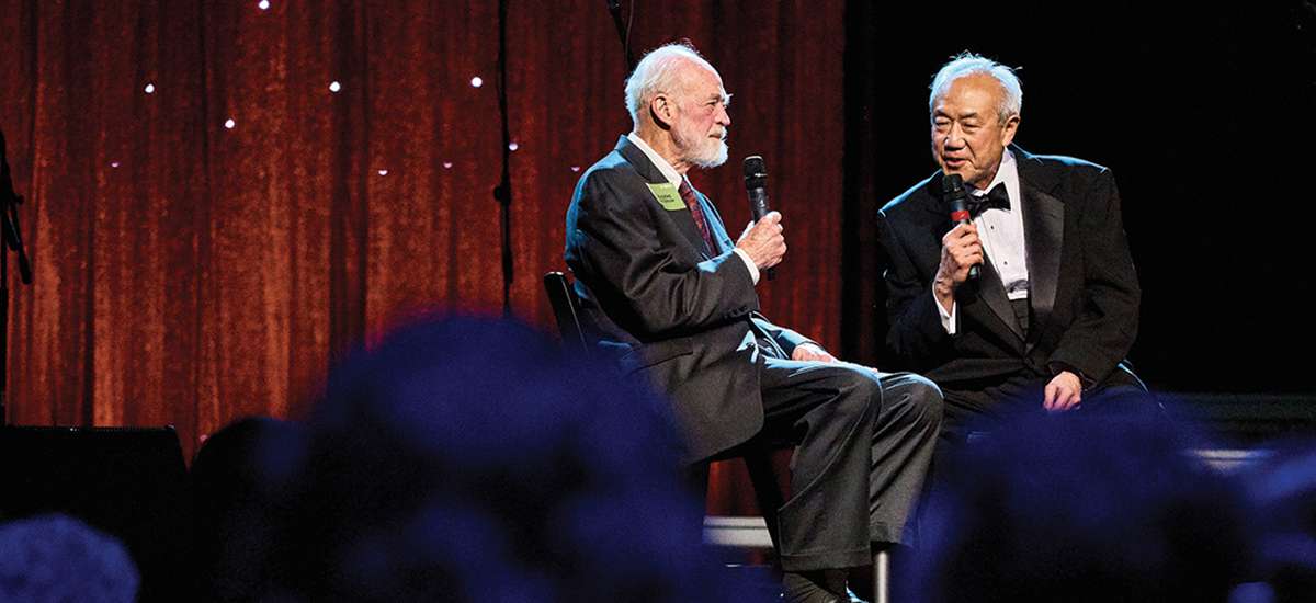 Skip Li ’66 (right) interviews Eugene Peterson ’54, author of The Message, during the gala