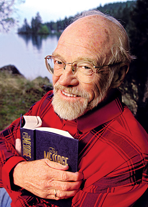 eugene peterson holding his book, "the Message"