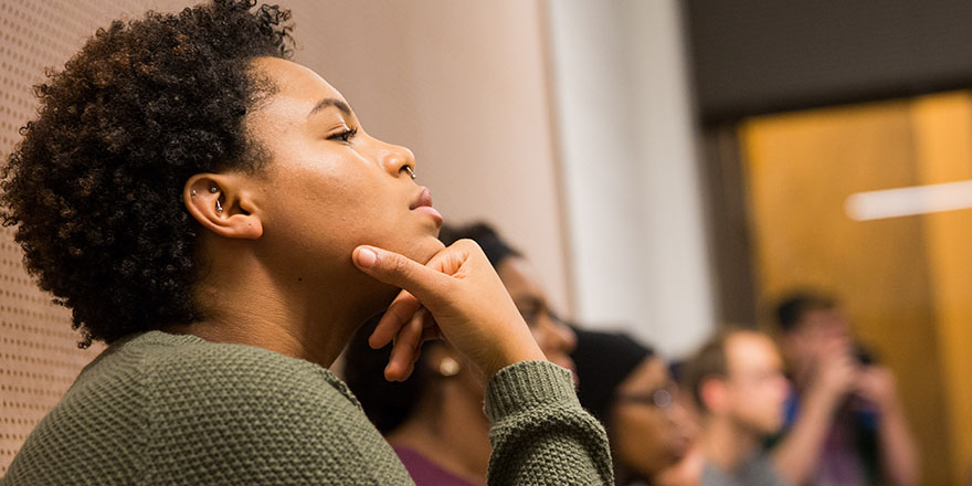 SPU students listen attentively to a history lecture