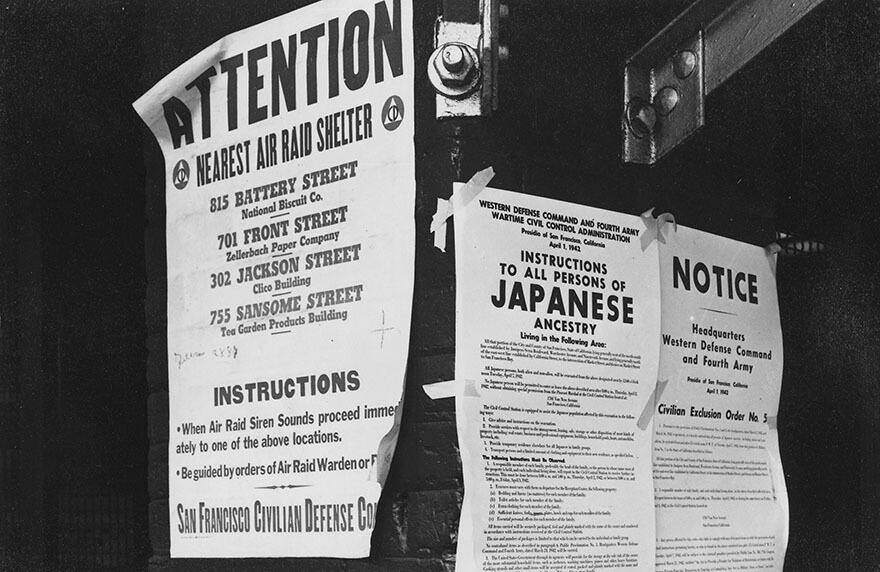 A photograph of notices announcing the Japanese internment during WWII