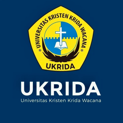 logo of Ukrida yellow seal on a blue background