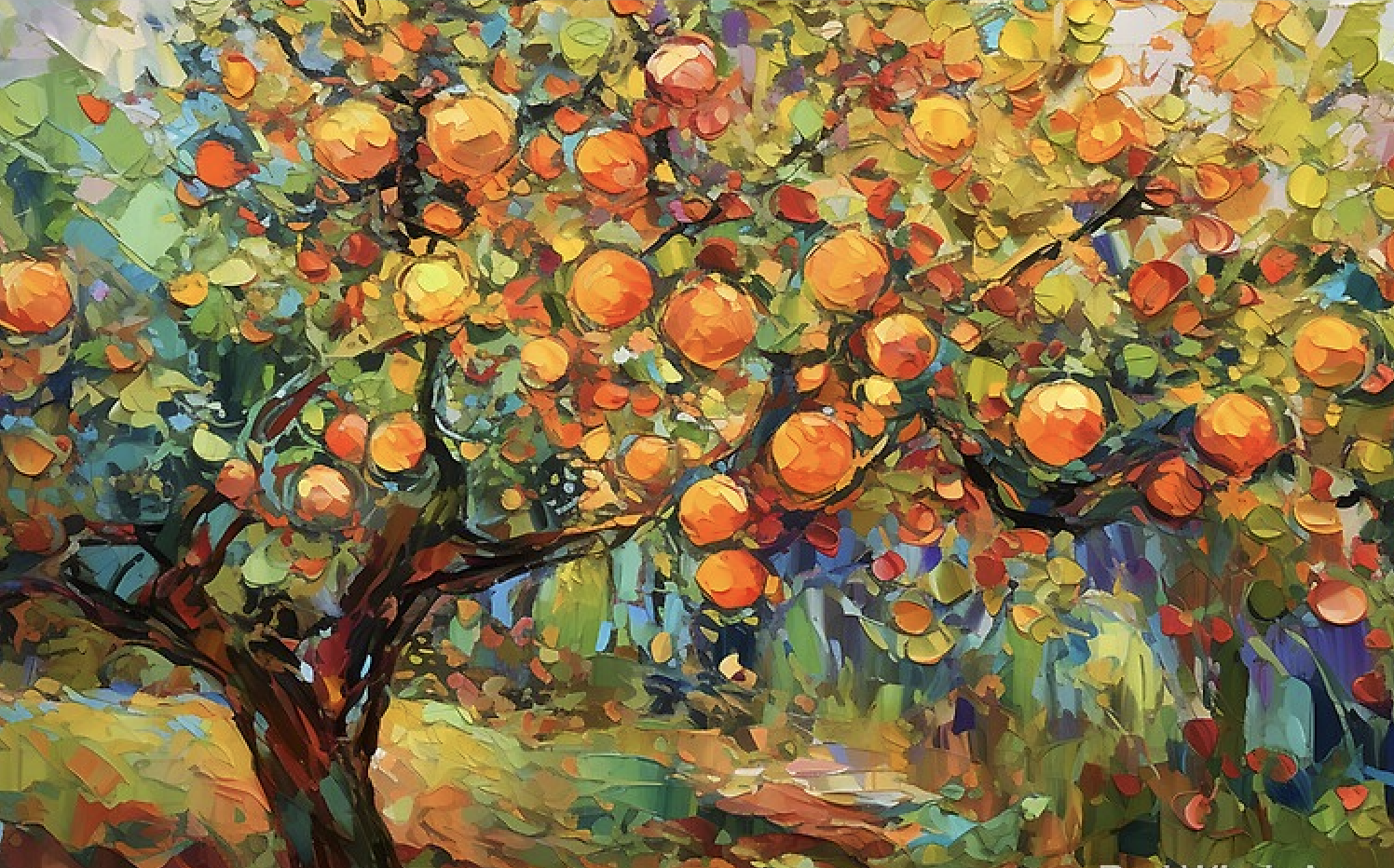Painting of a grove of orange trees