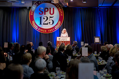 Louise Furrow address the audience at the 2016 SPU President's Circle Dinner