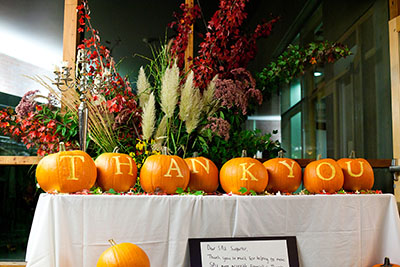 Decorated pumpkins displayed at the Fall 2011 SPU President's Circle Dinner
