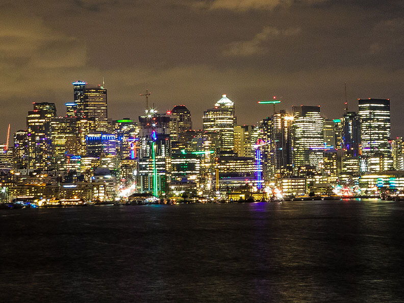 The Seattle cityscape at night | photo by Lynn Anselmi