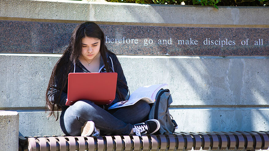 An SPU student studies in Tiffany Loop | photo by Lynn Anselmi
