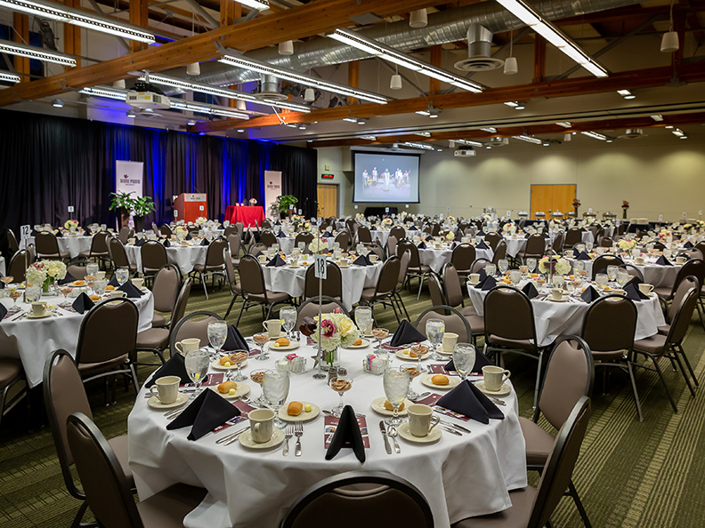 Upper Gwinn Commons filled with banquet tables | photo by Dan Sheehan