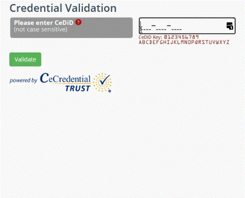 Animation showing how to validate credentials