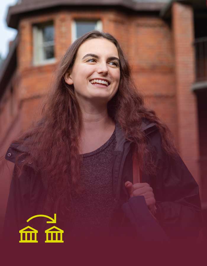 girl walks with backpack