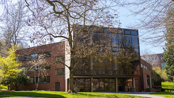 Moyer Hall on the Seattle Pacific University campus in winter.