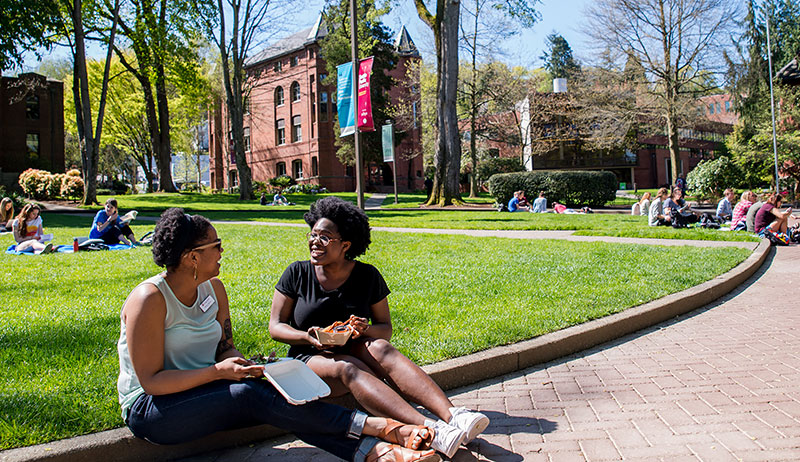 Important dates image, students talking in the loop