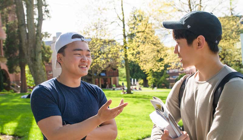 Students outside talking