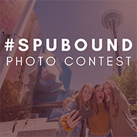 SPU bound photo contest - SPU students in front of the Space Needle