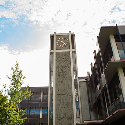 Demaray Hall and its iconic clock tower on the SPU campus