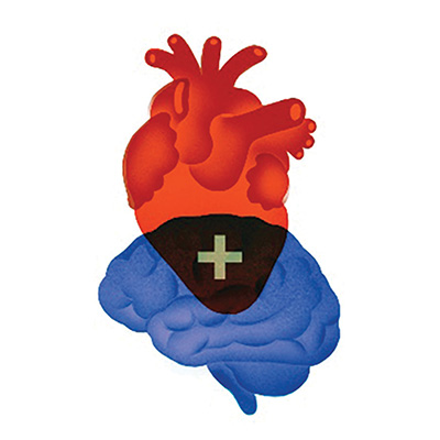 an illustration of a heart and brain to show the connection of the two