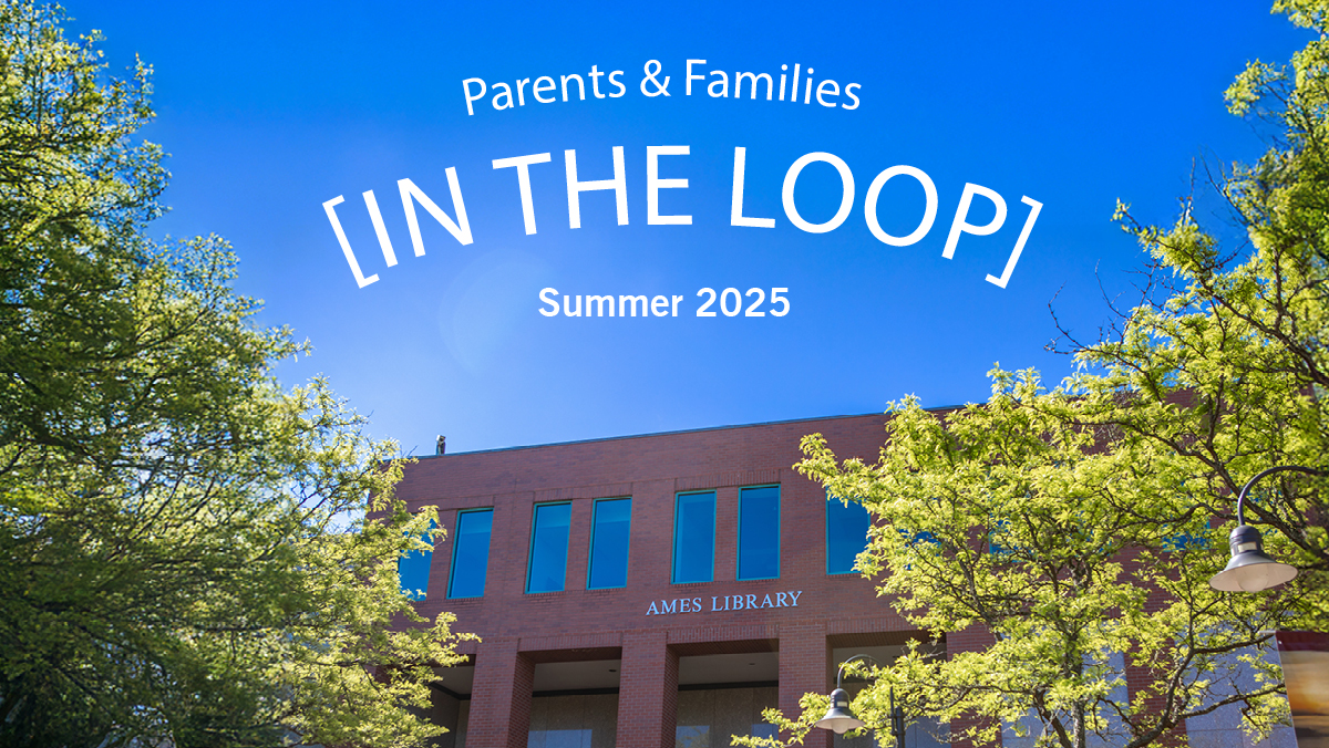 SPU parents e-newsletter header, featuring the Ames Library in the background with summer, green foliage in the foreground.
