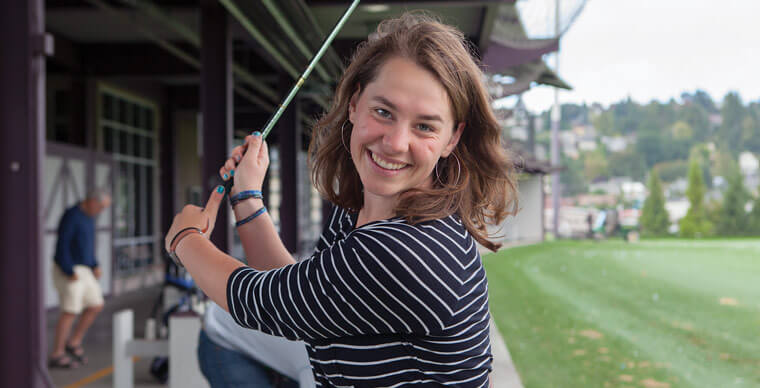 Swinging at Interbay Golf Center