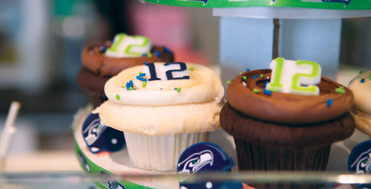 Cupcakes decorated in celebration of the Seahawks