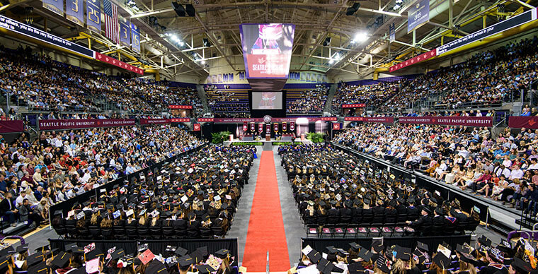 A wide view of the crowd at the 2019 SPU Undergraduate Commencement ceremony