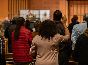 The SPU community worships together in the First Free Methodist Church sanctuary