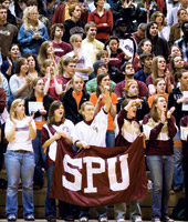 The SPU crowd cheers at the 2007 Homecoming doubleheader against Seattle University.