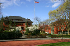 Early Spring view of Peterson Hall on the top of The Tiffany Loop.