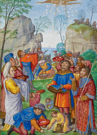 Master of James IV of Scotland, detail, The Israelites Collecting Manna from Heaven 