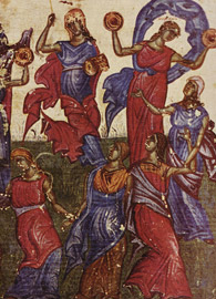 Tarnovo Literary and Art School, Miriam Dances from the Tomić Psalter (Bulgaria, c.1360)