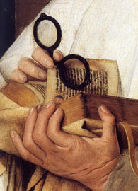 Jan Van Eyck, detail, Virgin and Child with Canon van der Paele (1434)