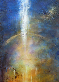 Linda McCray, MFA: The True Light. Acrylic & sand from Jerusalem on floating wood panel.