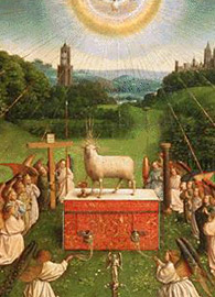 Jan van Eyck , Adoration of the Lamb from the Ghent Altarpiece 