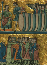 William de Brailes, Joseph's Cup found in Benjamin's Sack, Walters MS W.106 (c. 1250). Illuminated manuscript. Walters Art Museum. Wikimedia Commons.