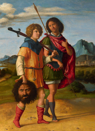 Painted by Cima da Conegliano, David and Jonathan (circa 1505-1510). Oil on panel.