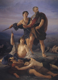 Painted by Elie Marcuse, Death of King Saul (1848). Oil on canvas.